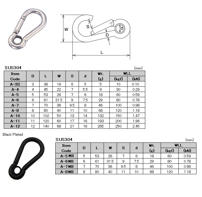 Steel Snap Hook w/ Fixed Eye - Climbing Hooks